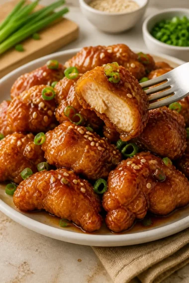 Knuspriges chinesisches Honig-Knoblauch-Hühnchen mit Gemüse