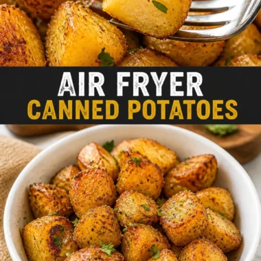 Easy Air Fryer Canned Potatoes That Turn Out Super Crispy 38 Knusprige Dosenkartoffeln aus der Heißluftfritteuse auf einem Teller