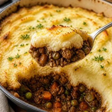 Ein Teller mit leckerem Shepherd's Pie, das Rezept einfach und schmackhaft.