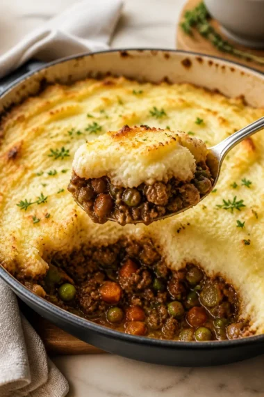 Ein Teller mit leckerem Shepherd's Pie, das Rezept einfach und schmackhaft.