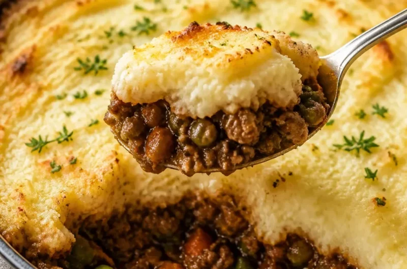Ein Teller mit leckerem Shepherd's Pie, das Rezept einfach und schmackhaft.