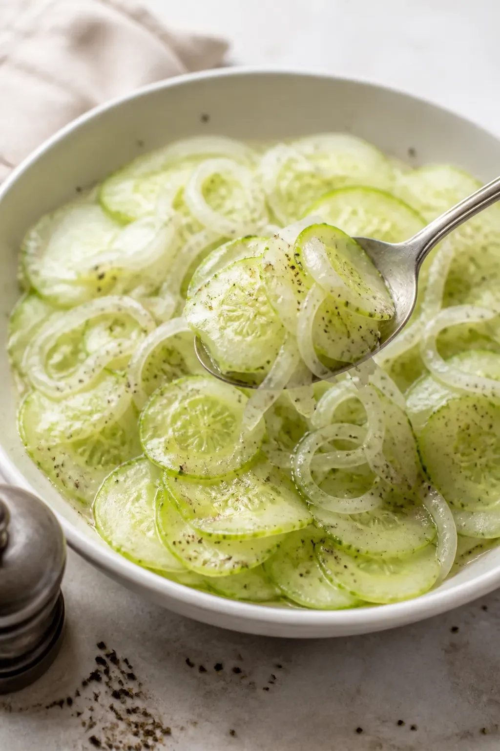 Einfache Gurken-Essig-Salat-Rezept (mit süßer Zwiebel) 32 Einfache Gurken-Essig-Salat-Rezept (mit süßer Zwiebel)