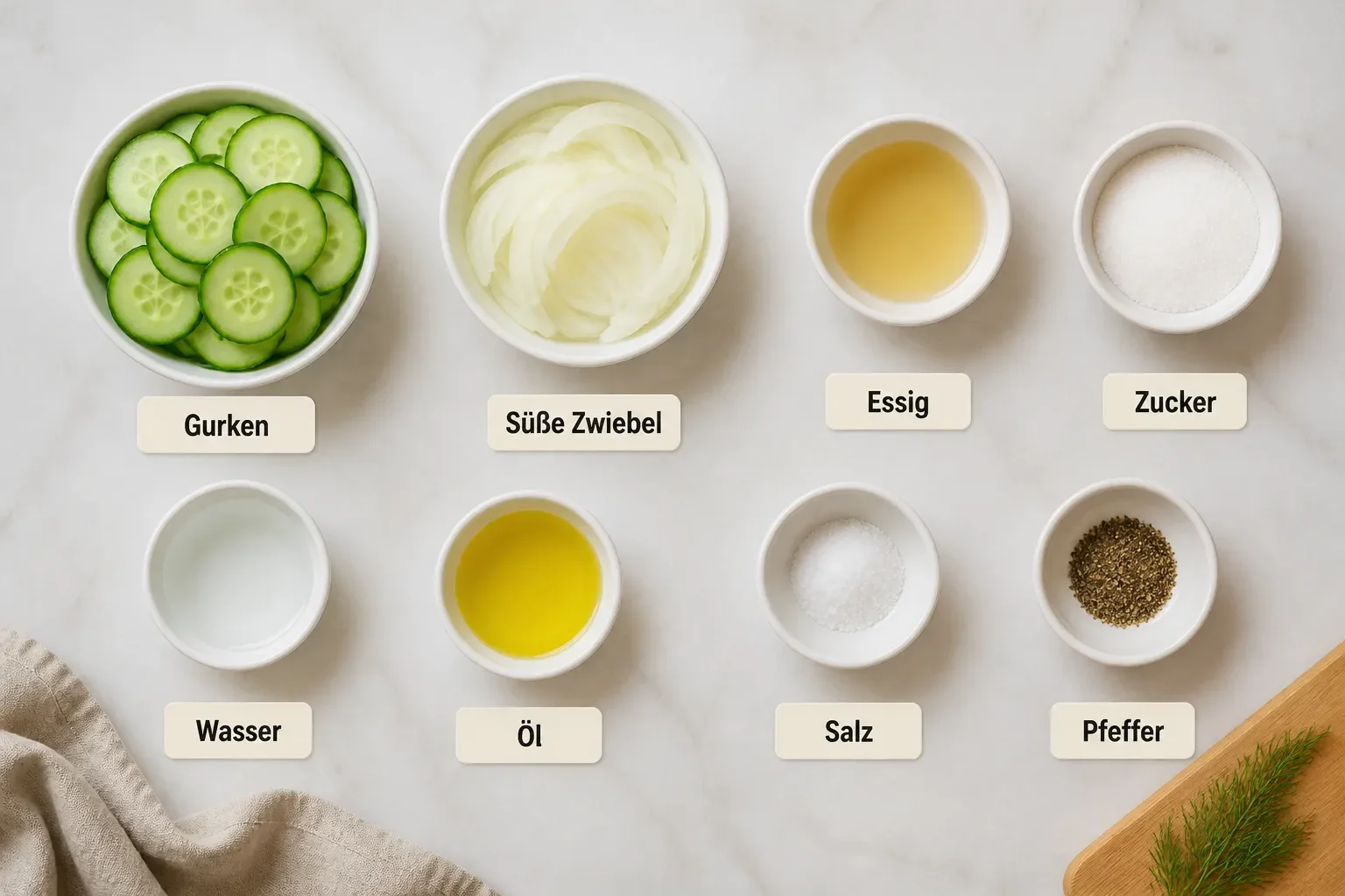Einfaches Rezept für Gurkensalat mit Essig (mit süßer Zwiebel)