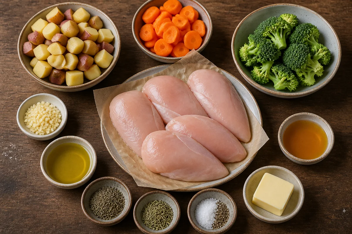 Garlic Herb Chicken Breast with Roasted Potatoes, Honey Glazed Carrots & Broccoli