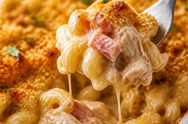 Hähnchen Cordon Bleu Auflauf frisch aus dem Ofen, lecker und herzhaft.