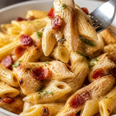 Hühnchen Penne 38 Hühnchen Penne mit knackigem Gemüse und cremiger Sauce