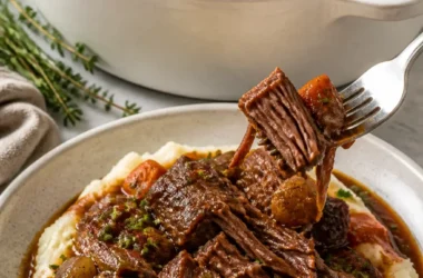 Zartes rotwein geschmortes Rindfleisch, das in verschiedenen Kochmethoden zubereitet wird.