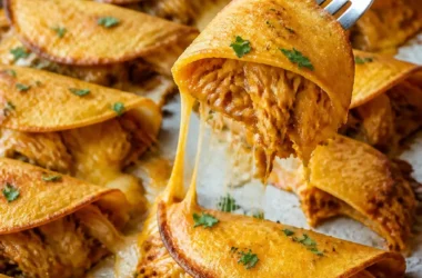 Köstliche Mini Baked Chicken Tacos auf einem Teller serviert.