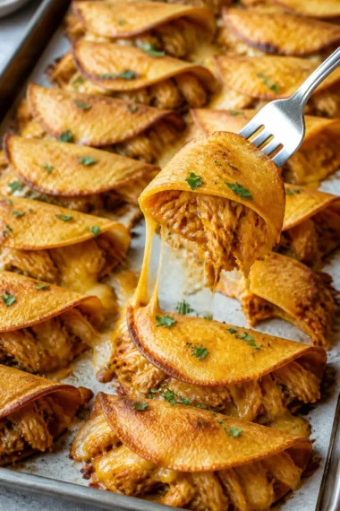 Köstliche Mini Baked Chicken Tacos auf einem Teller serviert.