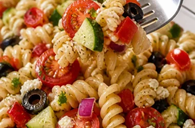 Leckere Nudelsalat-Zubereitung auf einem schönen Teller