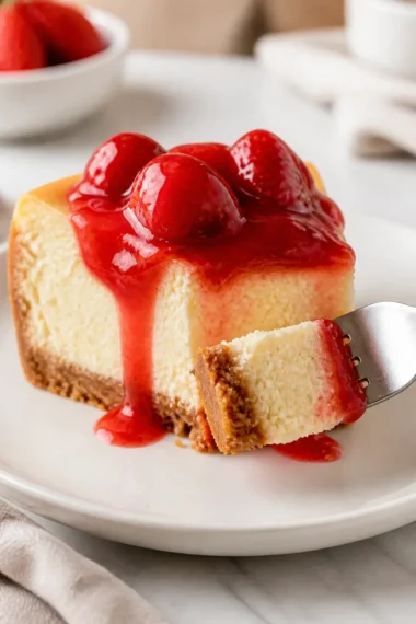 Klassischer New York Cheesecake mit Sahne und frischen Früchten