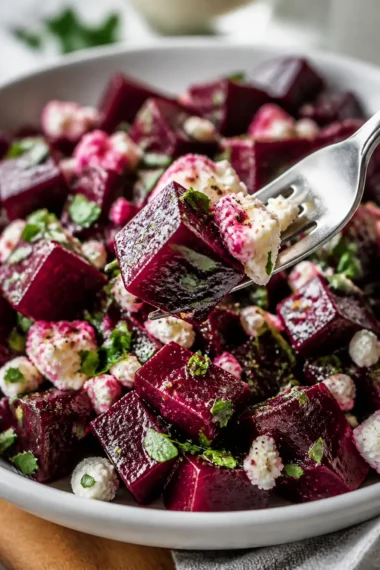 Rote-Bete-Salat mit Feta, serviert in einer Schüssel