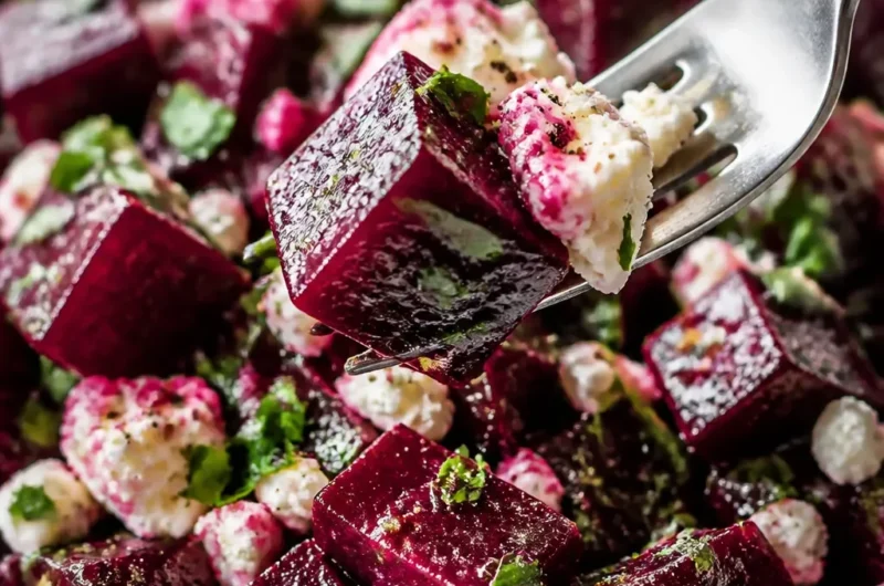 Rote-Bete-Salat mit Feta, serviert in einer Schüssel