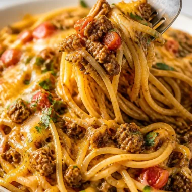 Taco Spaghetti 38 Leckeres Taco Spaghetti Gericht auf einem Teller, garniert mit frischen Zutaten.