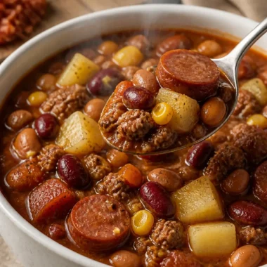 Texas Cowboy Eintopf Rezept 37 Leckeres Texas Cowboy Eintopf in einer Schüssel serviert.