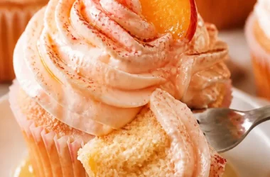 Peach Bellini Cupcakes mit spritziger Mischung aus Pfirsich und Sekt